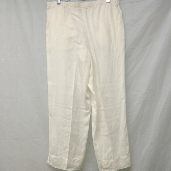 Linen Trousers Ivory White Wide Leg Cuffed Unlined Washable Cuffed Pockets Boho - Picture 12 of 12